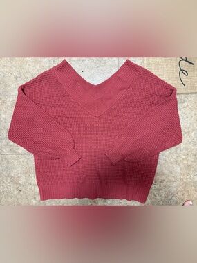 Zenana Outfitters Rose Pink Waffle-Knit Off Shoulder Sweater